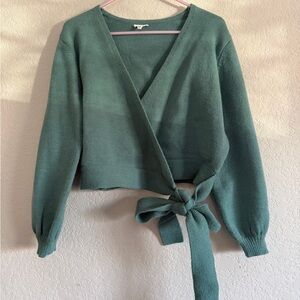 Dusty Teal Wrap Sweater